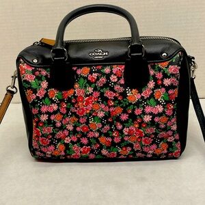 Coach Floral F57882 Black Pink Red Satchel with long strap, fantastic condition.